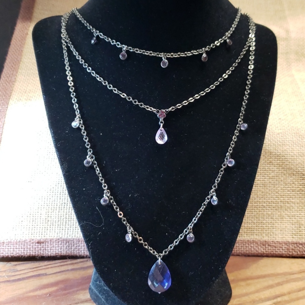 Vintage Robert Rose Purple 3 chain Necklace